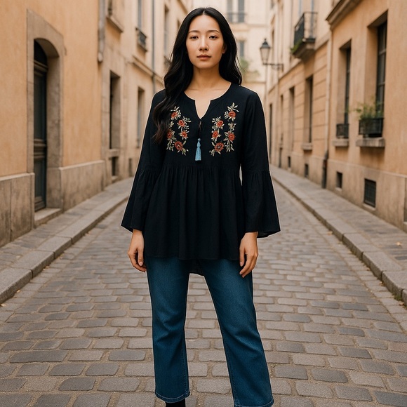 Black Embroidered Top - Picture 1 of 7